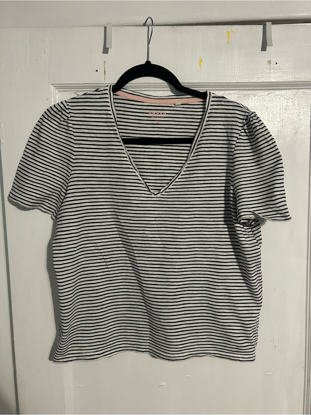 Boden Black and White Striped V-Neck Short Sleeve Tee